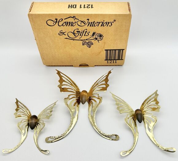 Home Interiors Other - 3pc Vintage HOMCO Home Interiors Gifts #1211 Gold Metal Butterfly Wall Decor Set